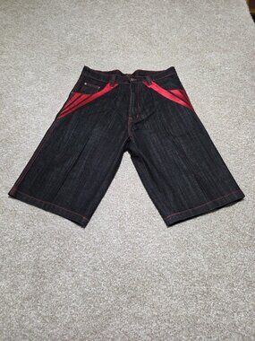 Vintage Y2K Ubug MEN’s Baggy Denim Shorts Red Accent Size 38 × 15